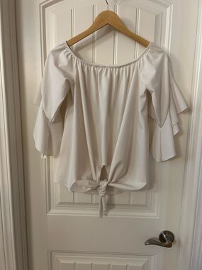 Off-Shoulder Tie-Front Women's Top in Ivory